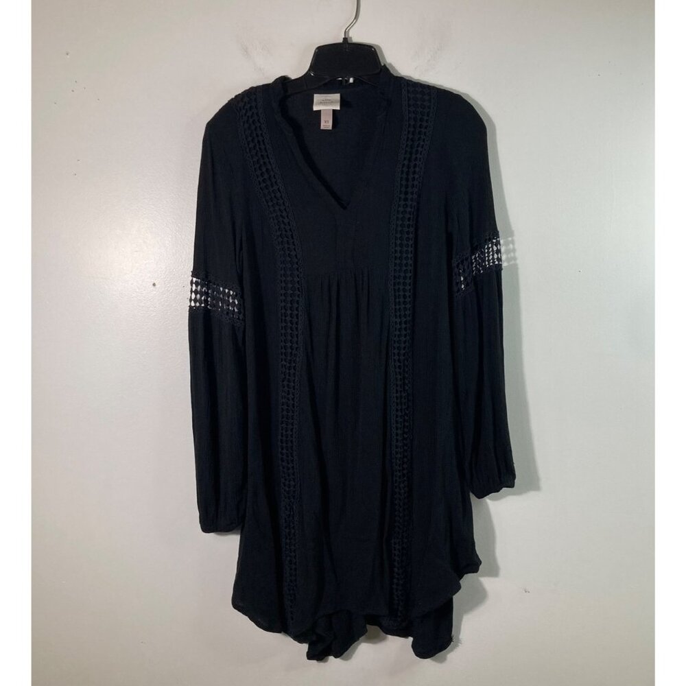 Womens‎ Knox Rose V Neck Boho Embroidered Dress  Black XS Rayon